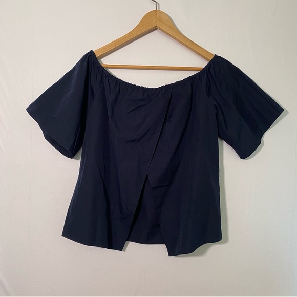 Alice and Olivia Crosby Off-the-Shoulder Open-Back Top Small Petite Blue - Picture 4 of 11